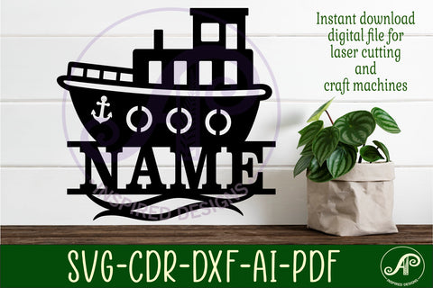 Tug boat name sign svg laser cut file SVG APInspireddesigns 