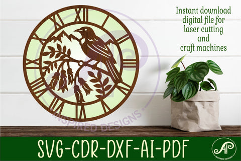 Tui bird New Zealand themed clock wall clock laser cut files SVG APInspireddesigns 
