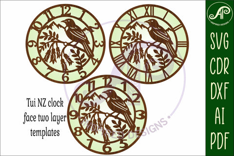 Tui bird New Zealand themed clock wall clock laser cut files SVG APInspireddesigns 