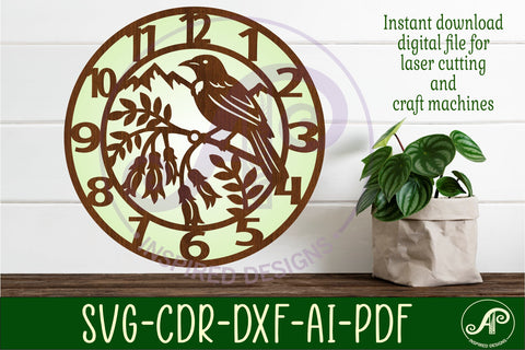 Tui bird New Zealand themed clock wall clock laser cut files SVG APInspireddesigns 