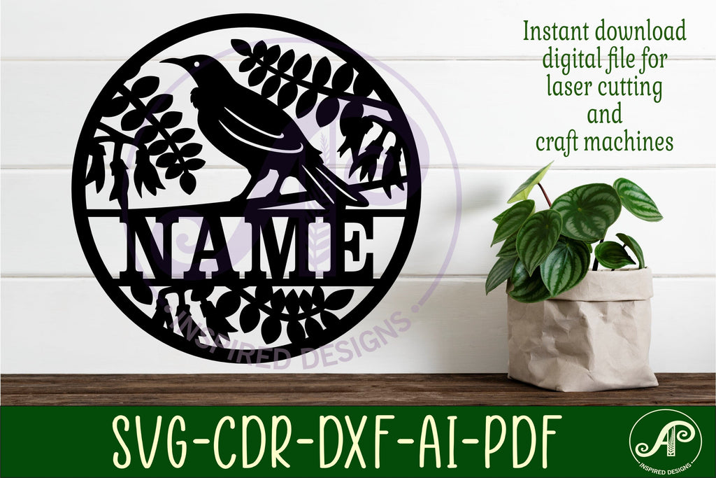 Tui new zealand bird themed name sign svg laser - So Fontsy