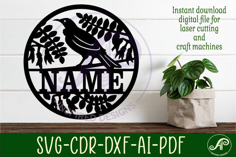 Tui new zealand bird themed name sign svg laser SVG APInspireddesigns 