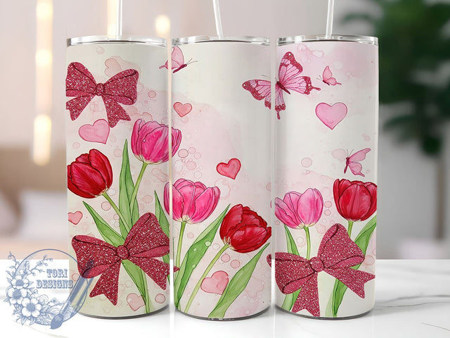 Tulip Coquette 20oz Tumbler Wrap, Coquette Spring Design, Seamless Floral Tumbler, 20oz Sublimation Drinkware, Bow Decor Tumbler, Floral Gift for Her, Cute Spring Tumbler Sublimation ToriDesigns 