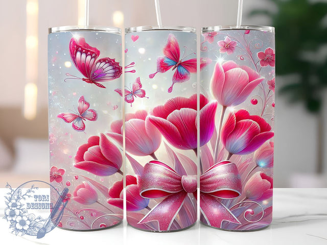 Tulip Coquette 20oz Tumbler Wrap, Coquette Spring Design, Seamless Floral Tumbler, 20oz Sublimation Drinkware, Bow Decor Tumbler, Floral Gift for Her, Cute Spring Tumbler Sublimation ToriDesigns 