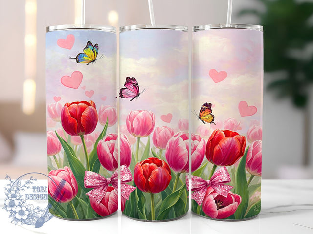 Tulip Coquette 20oz Tumbler Wrap, Coquette Spring Design, Seamless Floral Tumbler, 20oz Sublimation Drinkware, Bow Decor Tumbler, Floral Gift for Her, Cute Spring Tumbler Sublimation ToriDesigns 