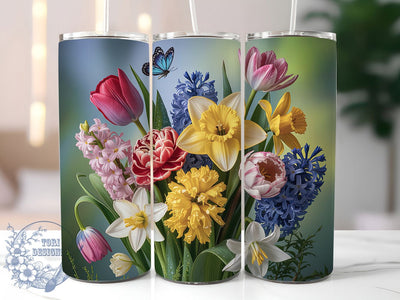 Tulip Daffodil Butterfly Tumbler, Daffodil Butterfly Tumbler, Spring Flower Wrap, Elegant Tulip Wrap, Cheerful Daffodil Wrap, Sublimation Design, Trendy Gift Idea Sublimation ToriDesigns 