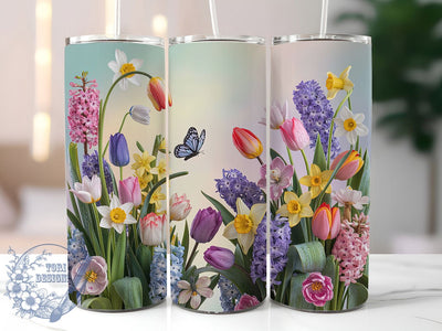 Tulip Daffodil Butterfly Tumbler, Daffodil Butterfly Tumbler, Spring Flower Wrap, Elegant Tulip Wrap, Cheerful Daffodil Wrap, Sublimation Design, Trendy Gift Idea Sublimation ToriDesigns 