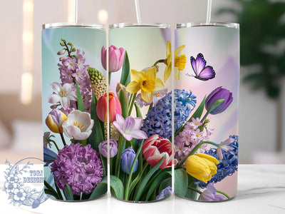 Tulip Daffodil Butterfly Tumbler, Daffodil Butterfly Tumbler, Spring Flower Wrap, Elegant Tulip Wrap, Cheerful Daffodil Wrap, Sublimation Design, Trendy Gift Idea Sublimation ToriDesigns 