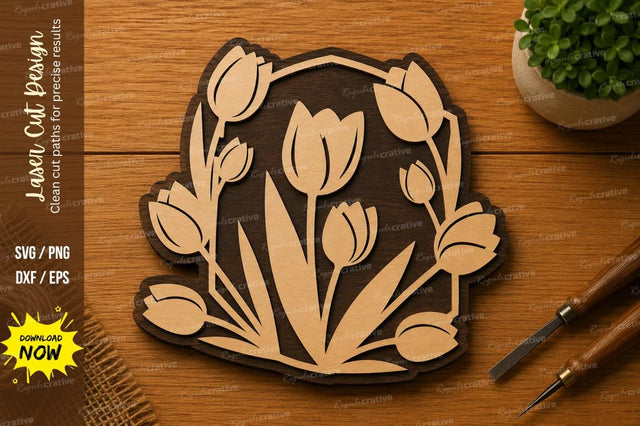 Tulip Floral Frame SVG | Spring Flower Laser Cut File | Glowforge CNC DXF PNG EPS SVG Regulrcrative 