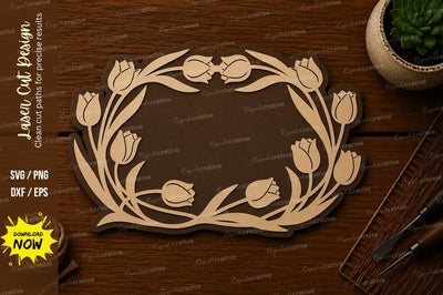 Tulip Floral Rectangle Frame Laser Cut SVG File SVG Regulrcrative 