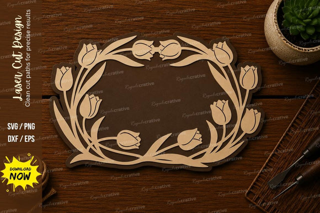 Tulip Floral Rectangle Frame Laser Cut SVG File SVG Regulrcrative 