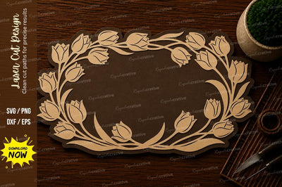 Tulip Floral Rectangle Frame Laser Cut SVG File SVG Regulrcrative 
