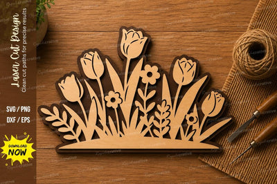 Tulip Flower Border Laser Cut SVG | Floral Wooden Decor Cut File | Spring Flower SVG for Glowforge CNC DXF PNG EPS SVG Regulrcrative 