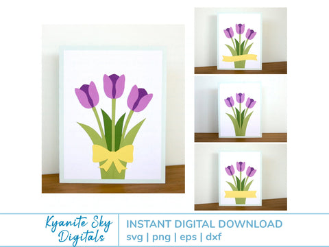 Tulip Flower Card SVG file A2 4.25x5.5" layered greeting card SVG Kyanite Sky Digitals 
