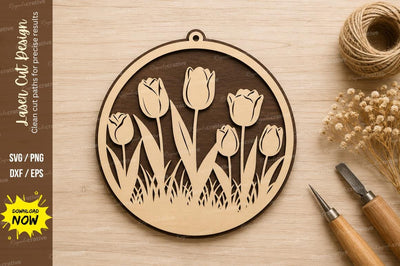 Tulip Flower Circle Laser Cut SVG Design SVG Regulrcrative 