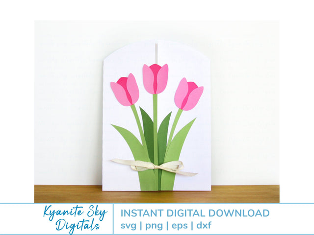 Tulip Flower Gatefold Card SVG 5x7" gate fold greeting card SVG Kyanite Sky Digitals 
