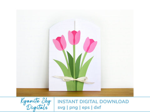 Tulip Flower Gatefold Card SVG 5x7" gate fold greeting card SVG Kyanite Sky Digitals 