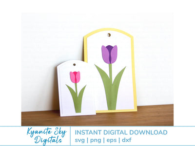 Tulip Flower Gift Tag SVG layered cut files SVG Kyanite Sky Digitals 