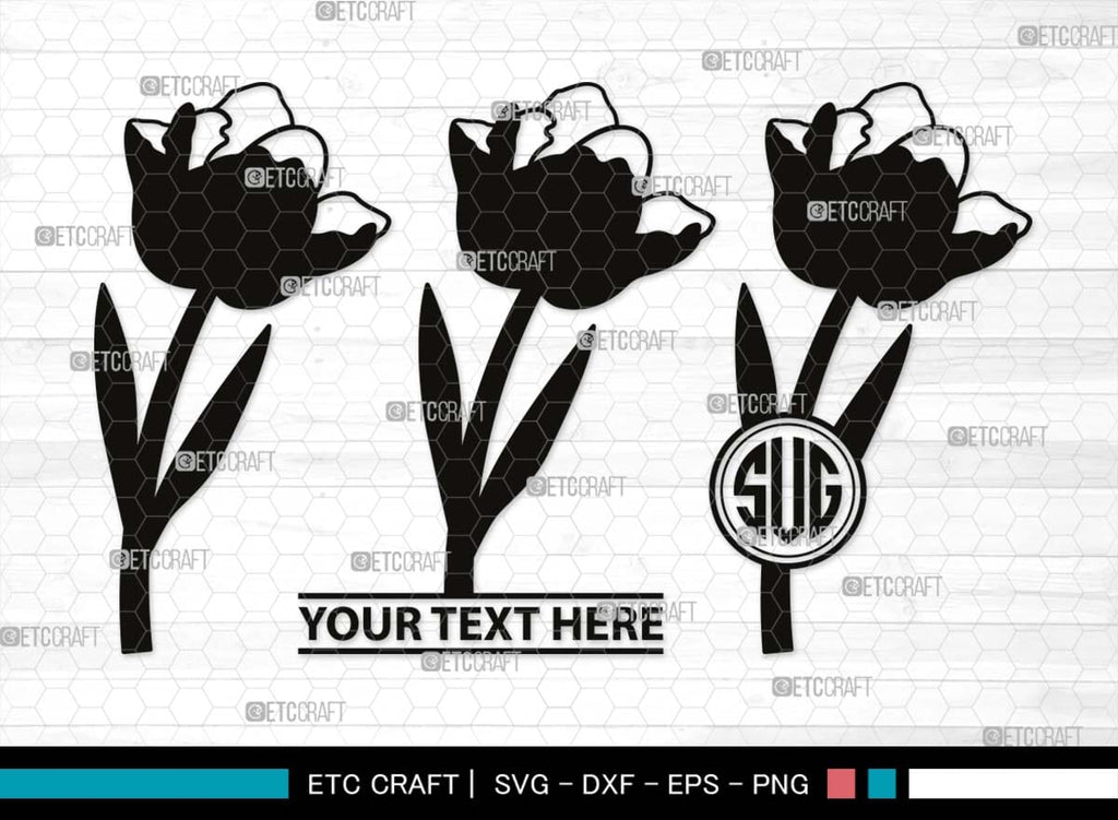 Tulip Flower Monogram, Tulip Flower Silhouette, Tulip Flower SVG ...