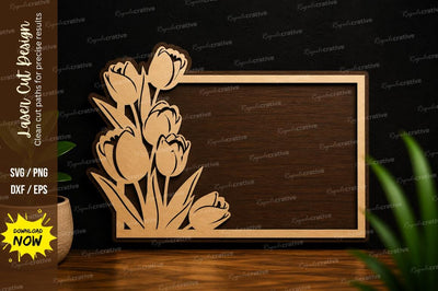 Tulip Flower Rectangle Frame Laser Cut SVG File SVG Regulrcrative 