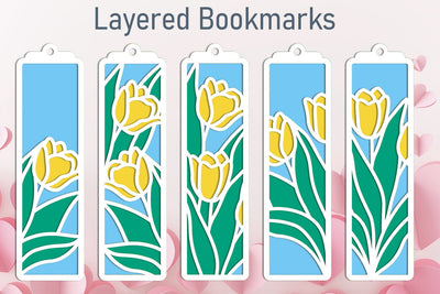 Tulip flowers bookmarks svg laser cut, Floral bookmarks svg layered SVG AnastasiyaArtDesign 