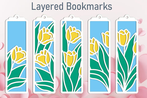 Tulip flowers bookmarks svg laser cut, Floral bookmarks svg layered SVG AnastasiyaArtDesign 