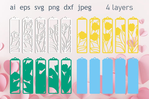 Tulip flowers bookmarks svg laser cut, Floral bookmarks svg layered SVG AnastasiyaArtDesign 