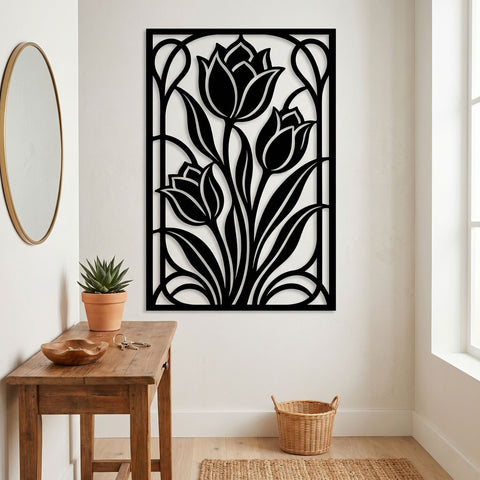 Tulip Panel Metal Wall Art SVG | CNC Plasma DXF File | Garden Flower Panel Laser Cut Design | Outdoor Wall Decor Cut File SVG HappyDesignStudio 