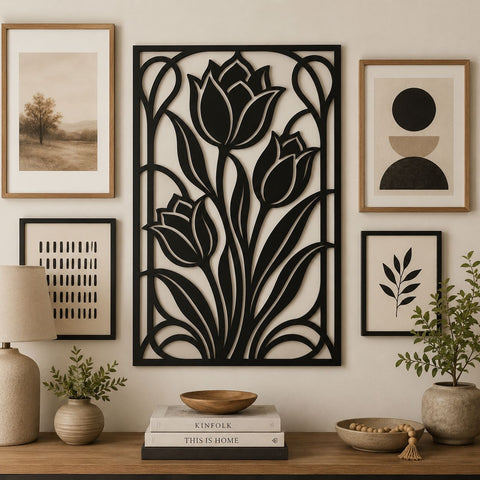 Tulip Panel Metal Wall Art SVG | CNC Plasma DXF File | Garden Flower Panel Laser Cut Design | Outdoor Wall Decor Cut File SVG HappyDesignStudio 
