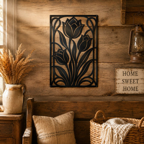Tulip Panel Metal Wall Art SVG | CNC Plasma DXF File | Garden Flower Panel Laser Cut Design | Outdoor Wall Decor Cut File SVG HappyDesignStudio 