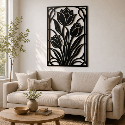 Tulip Panel Metal Wall Art SVG | CNC Plasma DXF File | Garden Flower Panel Laser Cut Design | Outdoor Wall Decor Cut File SVG HappyDesignStudio 