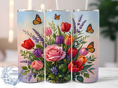 Tulip Rose Lavender Butterfly 20oz Tumbler, Tulip Rose, Lavender Floral, Butterfly Motif, Sublimation Wrap, 20oz Tumbler, Elegant Aesthetic, Nature Charm Sublimation ToriDesigns 