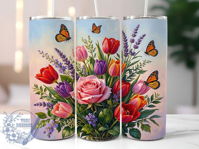 Tulip Rose Lavender Butterfly 20oz Tumbler, Tulip Rose, Lavender Floral, Butterfly Motif, Sublimation Wrap, 20oz Tumbler, Elegant Aesthetic, Nature Charm Sublimation ToriDesigns 