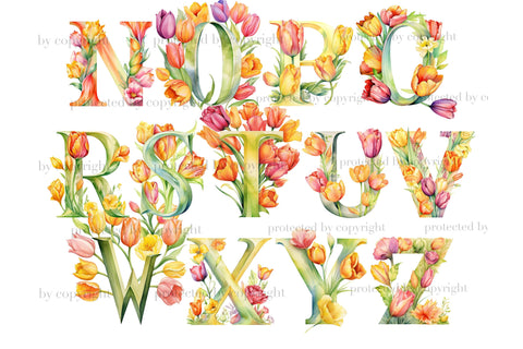 Tulips Alphabet Clipart | Flowers Invitation For Wedding SVG GlamArtZhanna 