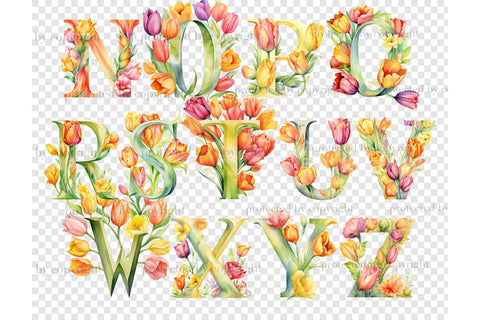 Tulips Alphabet Clipart | Flowers Invitation For Wedding SVG GlamArtZhanna 