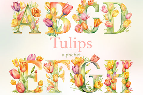Tulips Alphabet Clipart | Flowers Invitation For Wedding SVG GlamArtZhanna 