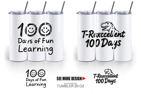 Tumbler 100 Days Scribble Art Quotes Sublimation artnoy 
