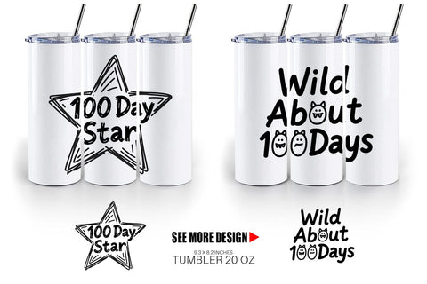 Tumbler 100 Days Scribble Art Quotes Sublimation artnoy 