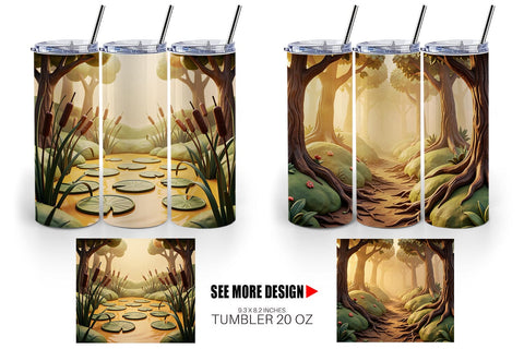 Tumbler 3D Clay Cozy Forest Glade Backdrop Sublimation artnoy 
