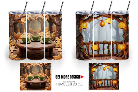 Tumbler 3D Clay Cozy Forest Glade Backdrop Sublimation artnoy 
