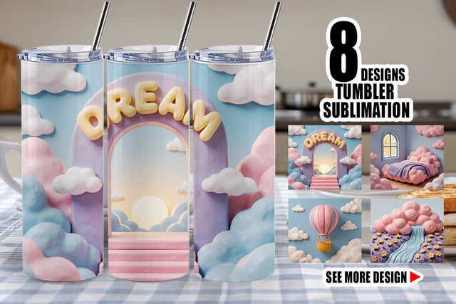 Tumbler 3D Clay Pastel Dream Sky Backdrop Sublimation artnoy 