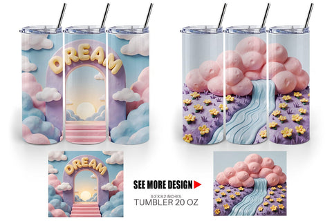 Tumbler 3D Clay Pastel Dream Sky Backdrop Sublimation artnoy 
