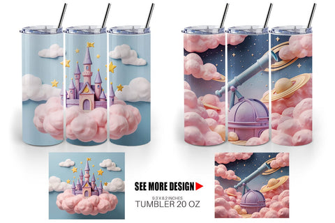 Tumbler 3D Clay Pastel Dream Sky Backdrop Sublimation artnoy 