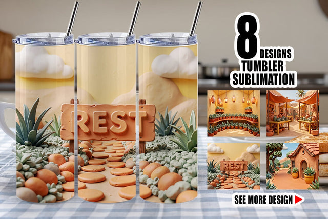 Tumbler 3D Clay Terracotta Desert Background Sublimation artnoy 
