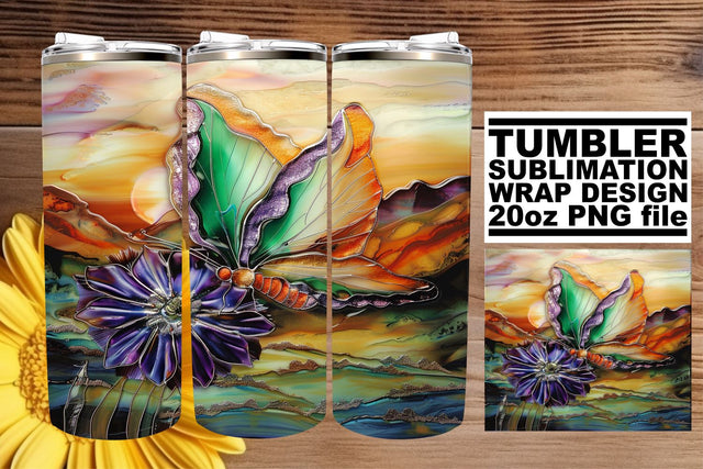 Tumbler 3D Glitter Wrap Butterfly Sublimation afrosvg 