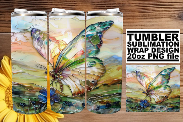 Tumbler 3D Wrap Glitter Butterfly Sublimation afrosvg 