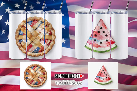 Tumbler 4th July Picnic Patchwork Watercolor Sublimation artnoy 