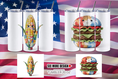Tumbler 4th July Picnic Patchwork Watercolor Sublimation artnoy 