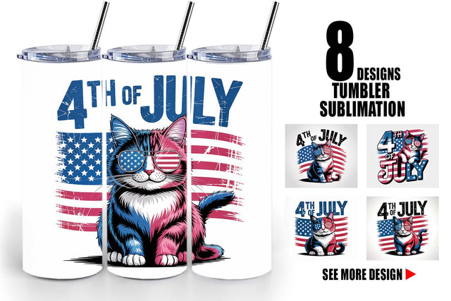 Tumbler 4th of July Cat Sublimation artnoy 