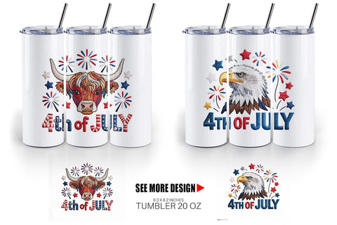 Tumbler 4th of July Embroidery Animal Sublimation artnoy 